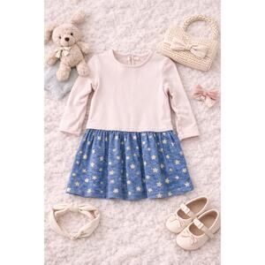 EGG Baby Girl Blush Pink & Blue Star Skirt Long Sleeve Casual Dress Size 2T